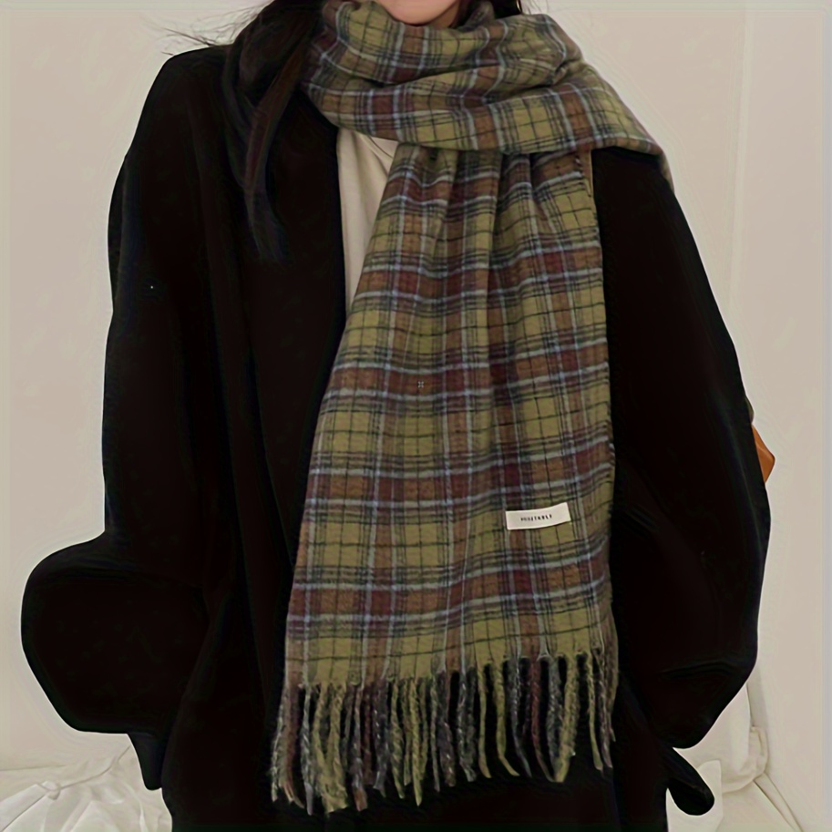 Vintage Green Plaid Tassel Sca - Cashmere Pashmina Wrap ulasan dan harga