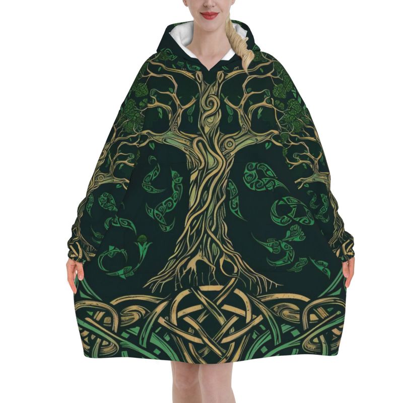 Tree of Life Celtic Pattern Bl - Sherpa Hoodie Fleece ulasan dan harga