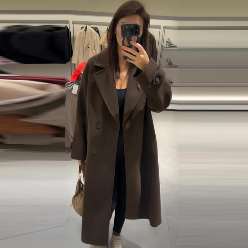 HXAO Women's Coat Brown Tweed  - Wool Coat Peacoat ulasan dan harga
