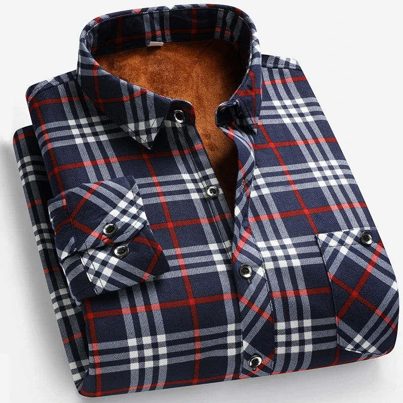 Autumn and Winter Men's Fleece - Flannel Shirt Lined ulasan dan harga