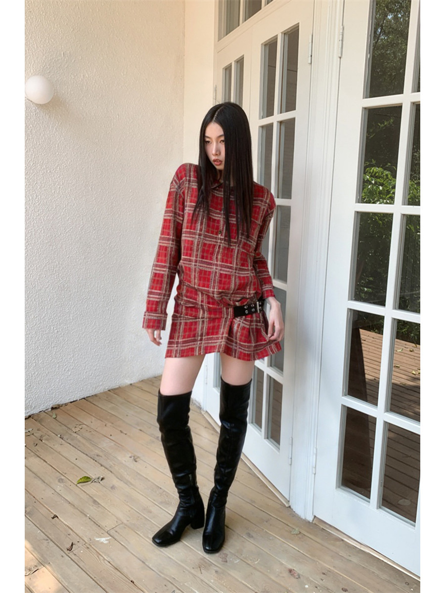 Punk Plaid Flannel Shirt Dress - Flannel Shirt Lined ulasan dan harga