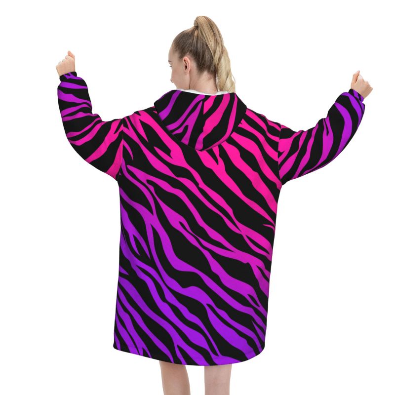 Zebra Stripe Print Wearable Bl - Sherpa Hoodie Fleece ulasan dan harga