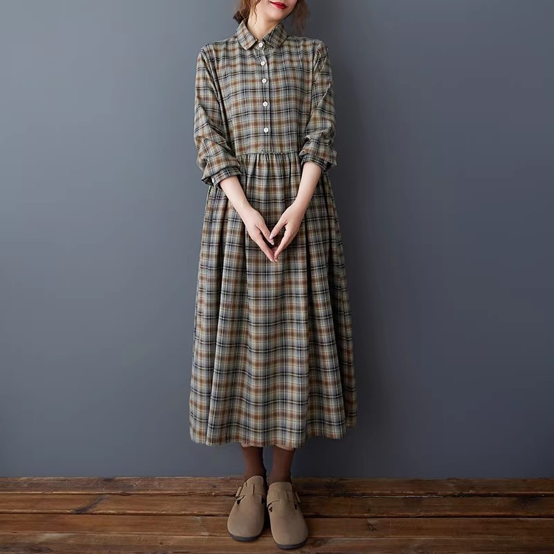 Korean Loose Retro Plaid Shirt - Flannel Shirt Lined ulasan dan harga