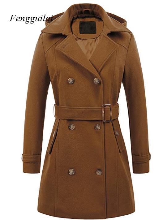 Women's Black Hooded Double Br - Wool Coat Peacoat ulasan dan harga