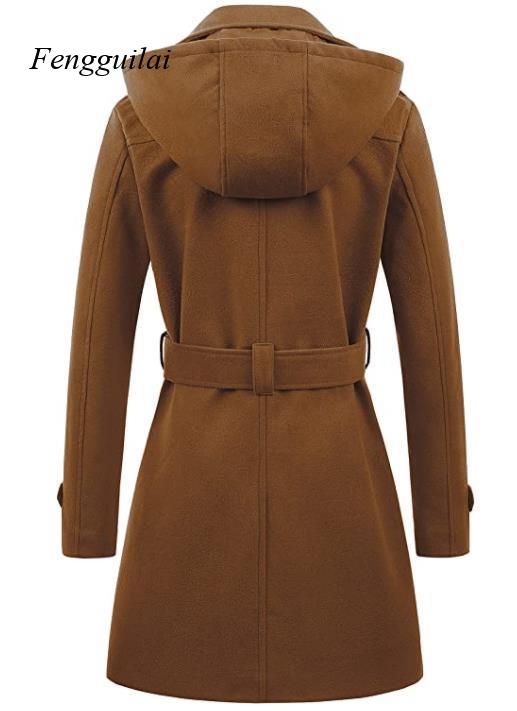 Women's Black Hooded Double Br - Wool Coat Peacoat ulasan dan harga
